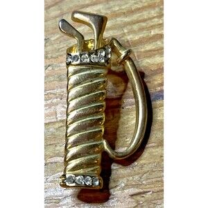 Gold Tone Golf Brooch Pin Golf Bag Clubs Golfing Golfer